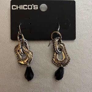 Chicos NWT Lana Silver And Black Tear Drop Dangle Earring